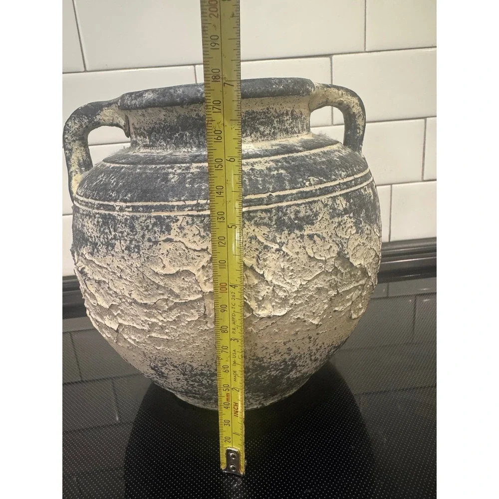 Rustic Distressed Terracotta Amphora Vase Double Handle Textured‎ Aged Pottery